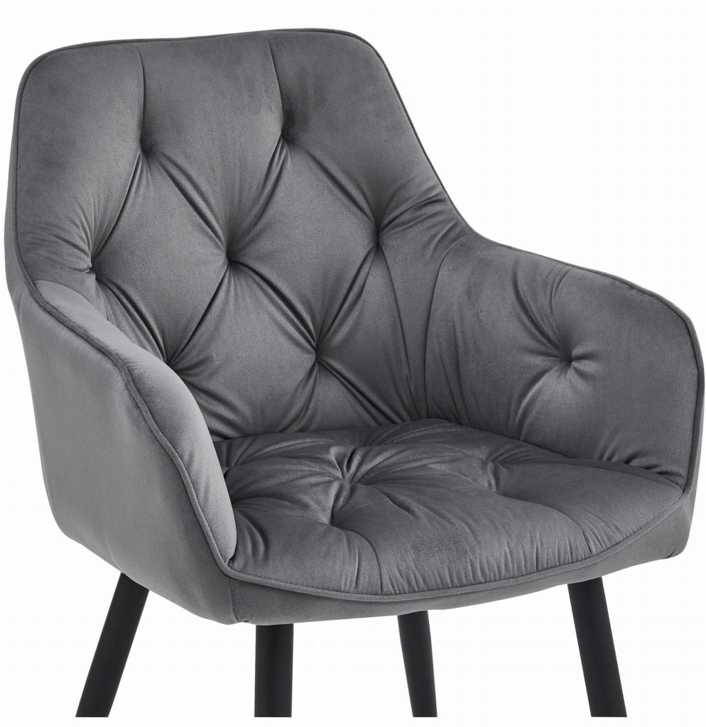 Sedie da pranzo Valora LUKK - Velluto grigio scuro con gambe nere x 2