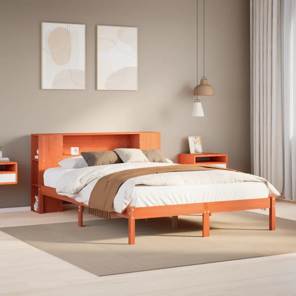 Letto Libreria senza Materasso Marrone Cera 150x200 cm in Pino 3321555