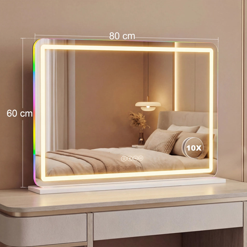 Specchio da bagno LED ¨C zephmum ¨C RGB, dimmerabile, 3 temperature, 80x60 cm, bianco