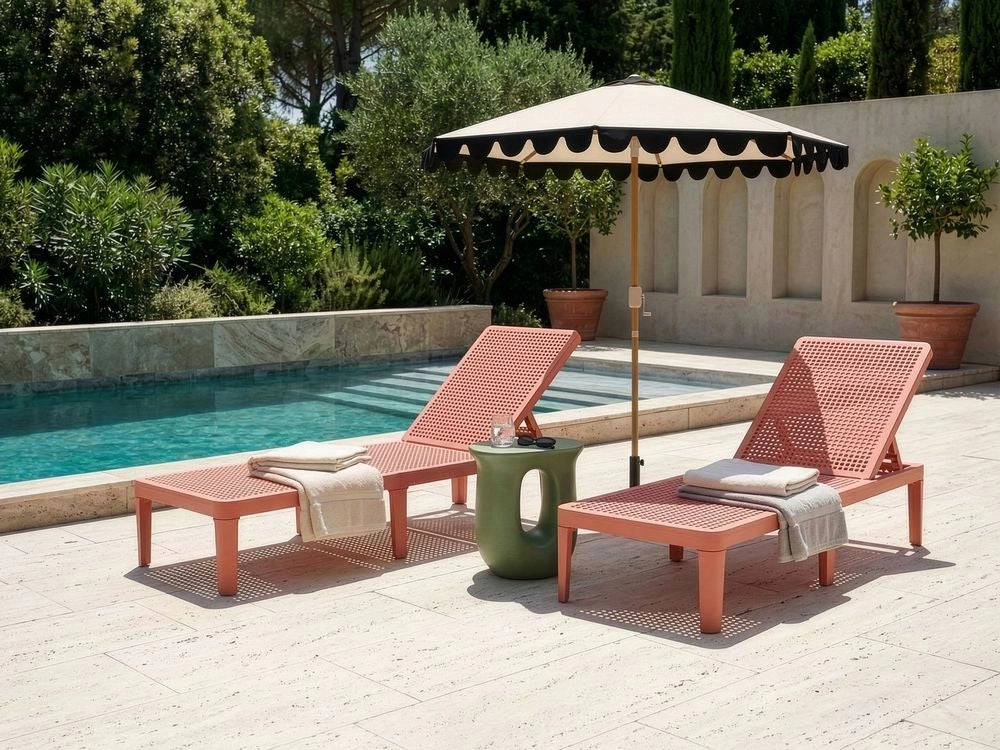 Sdraio da giardino rosso Materiale sintetico Reclinabile Moderno Schienale regolabile Resistente alla ruggine Senza braccioli