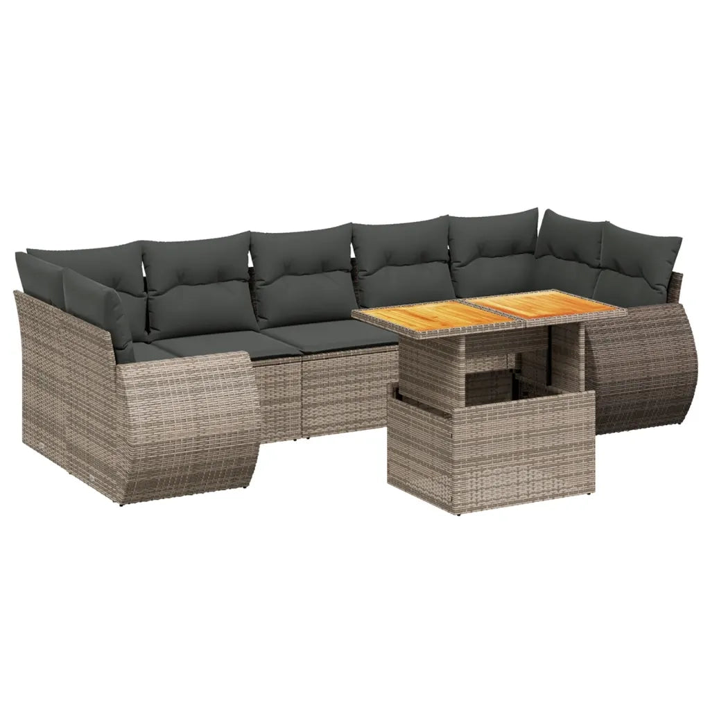 Set Divano da Giardino 8 pz con Cuscini Grigio in Polyrattan