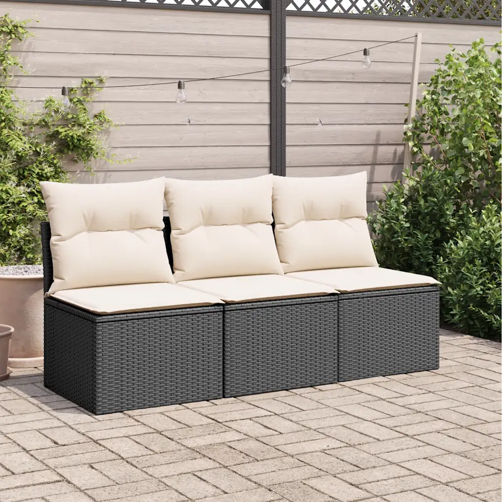 Divano da Giardino a 3 Posti-Sofa da giardino con Cuscini Nero in Polyrattan 919229