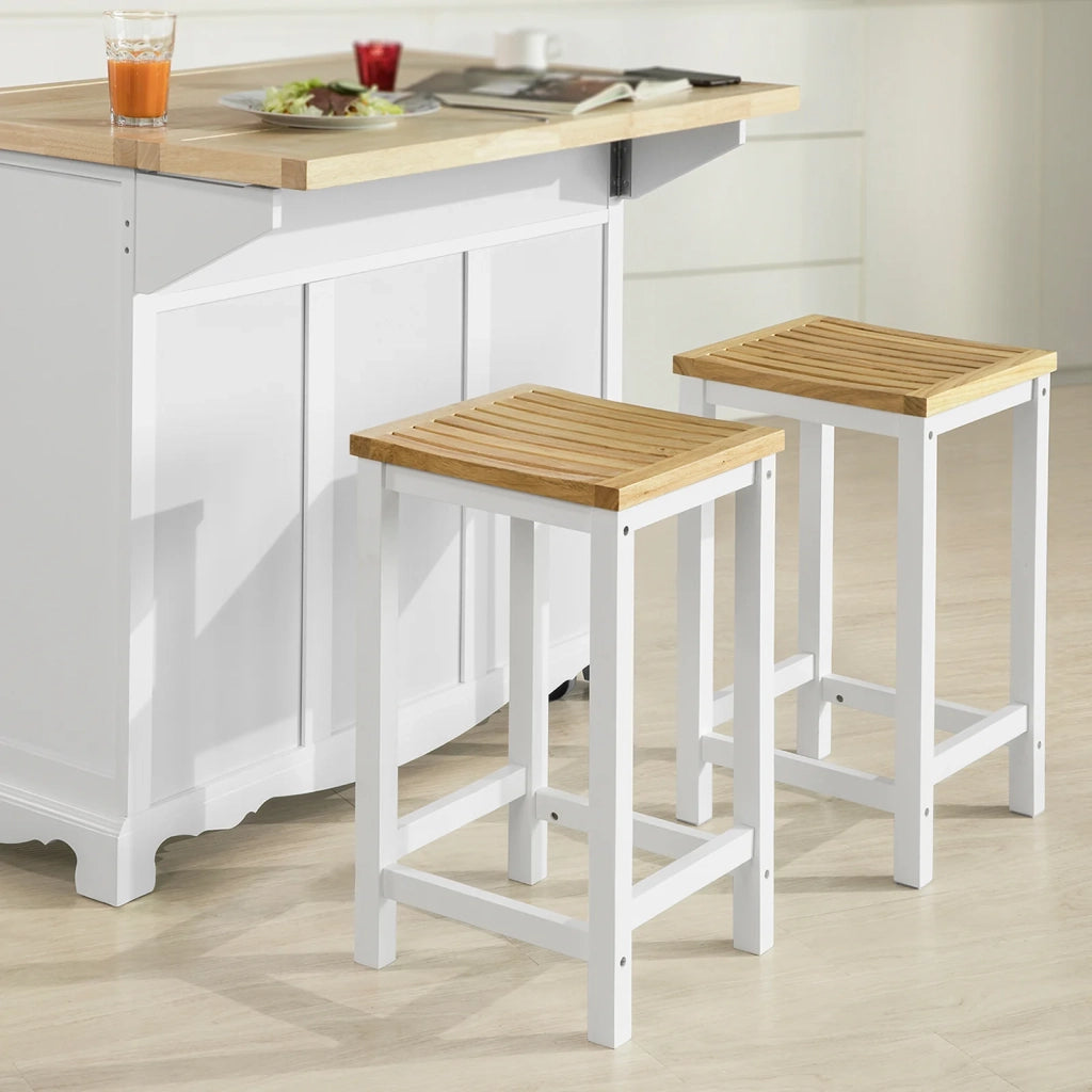 Set 2 SgabellI per Cucina Moderno SgabellI Legno massello Bianco Altezza 61 cm, Max Portata 100 kg Bianco FST29-WNX2