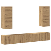 Set Mobile TV 4 pz | Armadietto TV | Mobile Porta TV Montato a Parete Rovere in Legno Multistrato