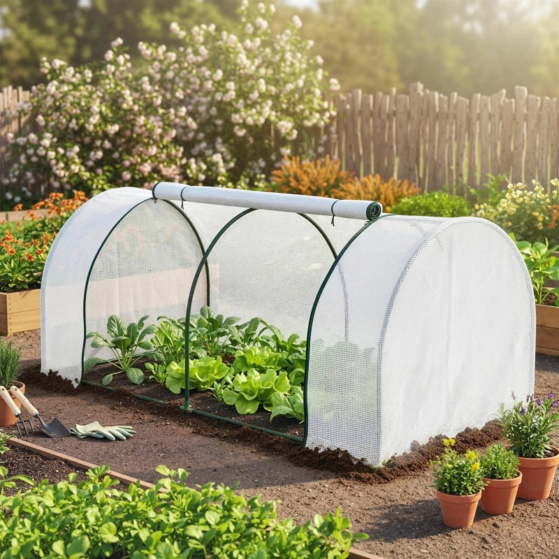 SERRA da Giardino 200x100x80 cm in PE Bianco con Telaio in Acciaio