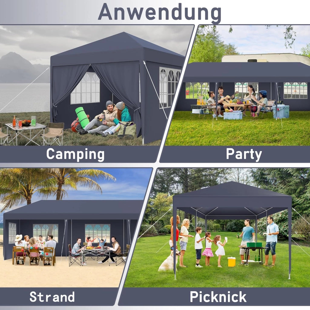 Gazebo Esterno Resistente da Giardino 3 x 6 m con Pannelli Laterali e Finestre in Poliestere Gazebi Tendone per Feste Protezione UV Impermeabile Tenda per Esterni, Antracite