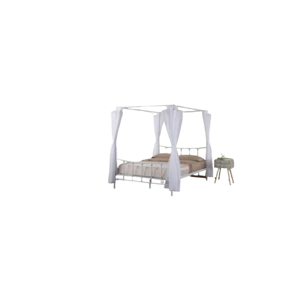 Letto a baldacchino AMORE – 140x200 cm – Metallo bianco con veli inclusi – Eleganza e romanticismo