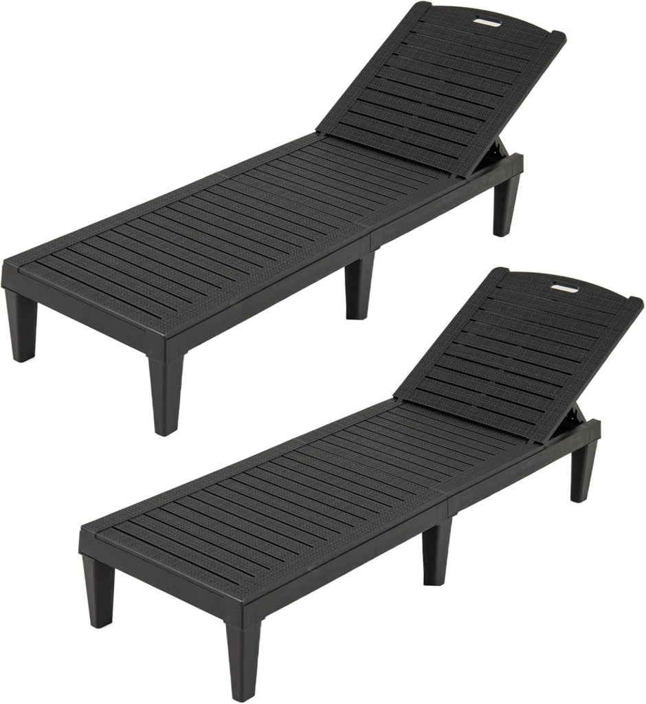 Set di 2 Sedie a Sdraio da Spiaggia, Lettino Prendisole da Giardino Reclinabile in Plastica con Schienale Regolabile in 5 Posizioni, Portata Massima 160 Kg, Sdraio Giardino per Giardino, Patio