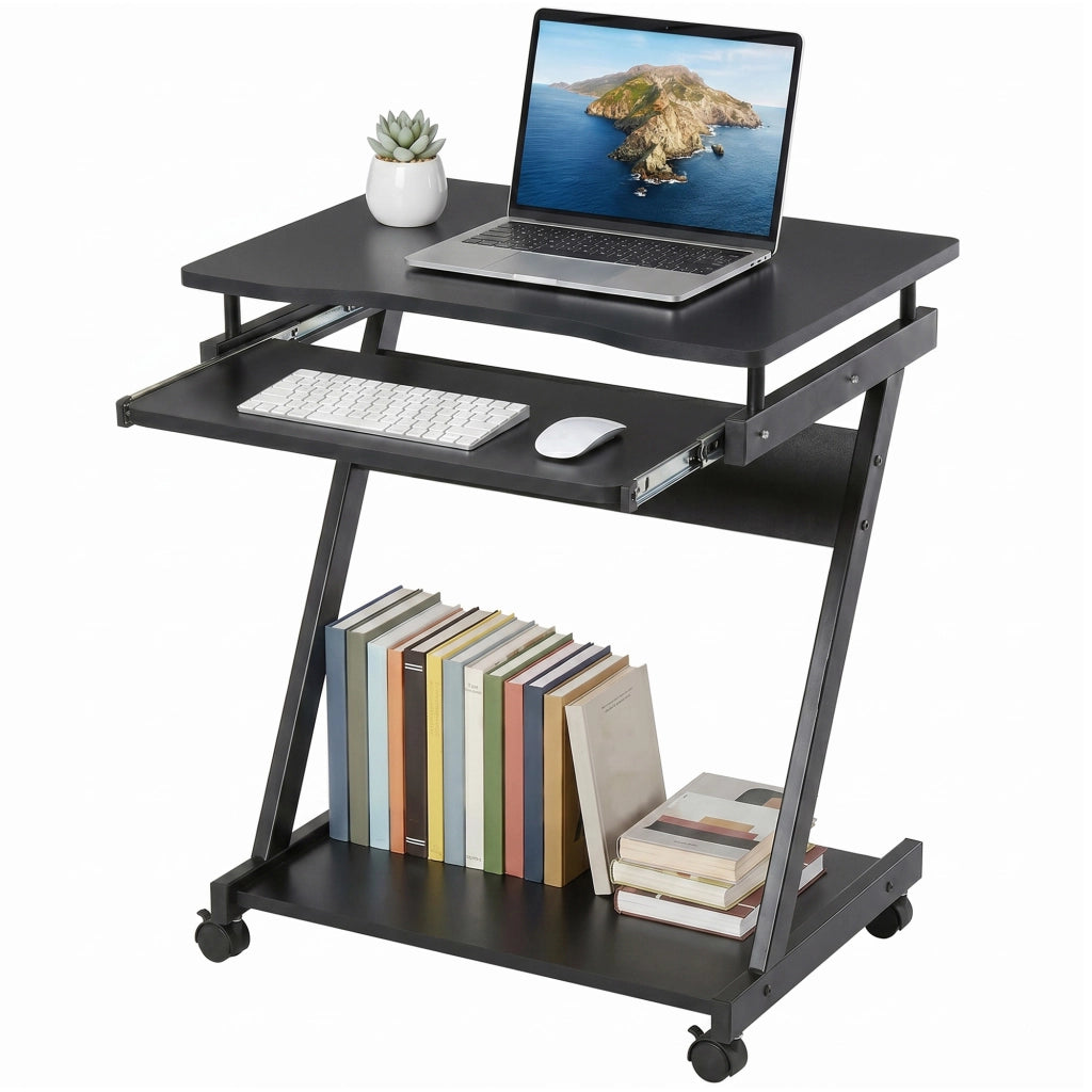 Scrivania con Ruote e Bandeja per Tastiera ¨C Zephmum ¨C Nero 60x48x75 cm