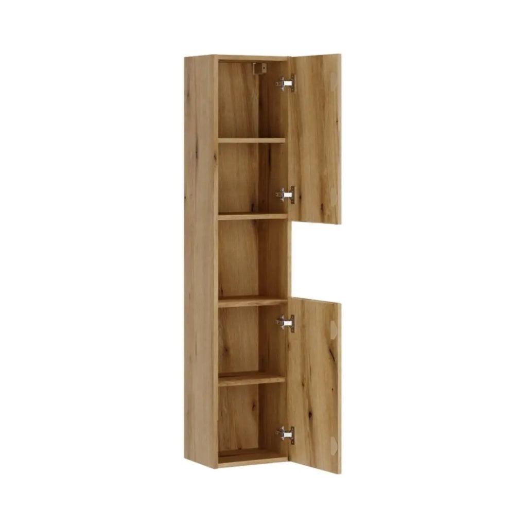 Set VANO quercia chiara 110cm: mobile sottolavabo con cassetti e nicchie a vista + piano per lavabo + colonna