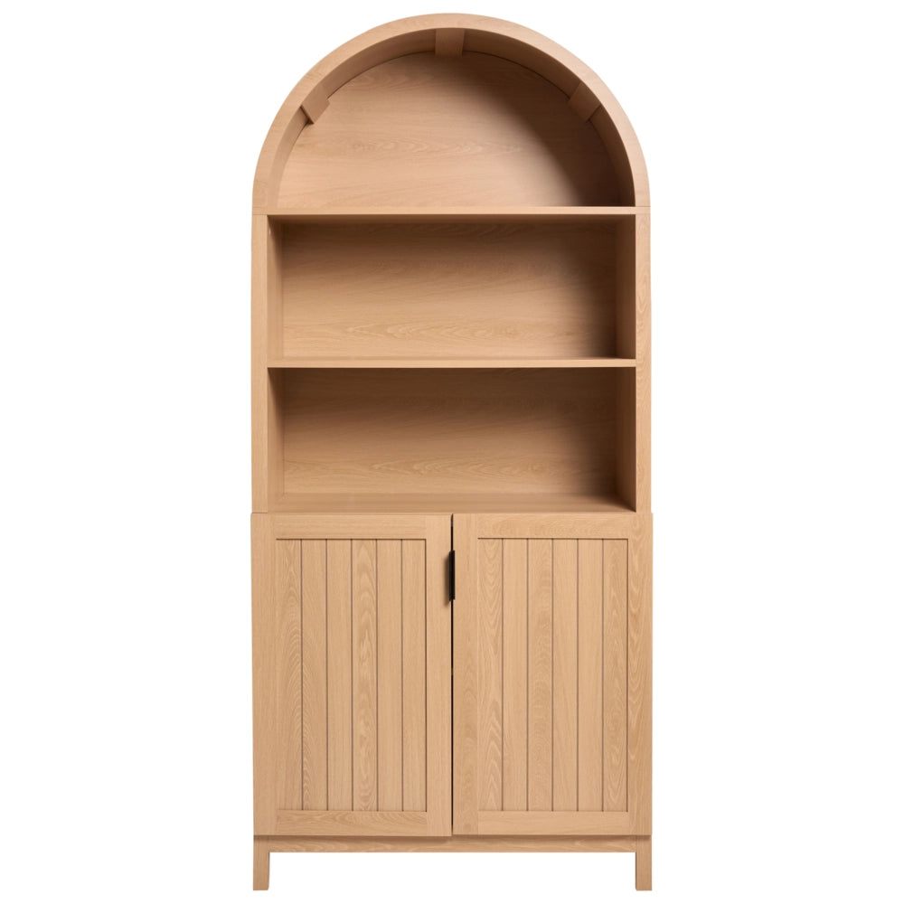 Libreria a 5 ripiani in MDF con gambe in legno, ante chiuse marrone chiaro stile rustico
