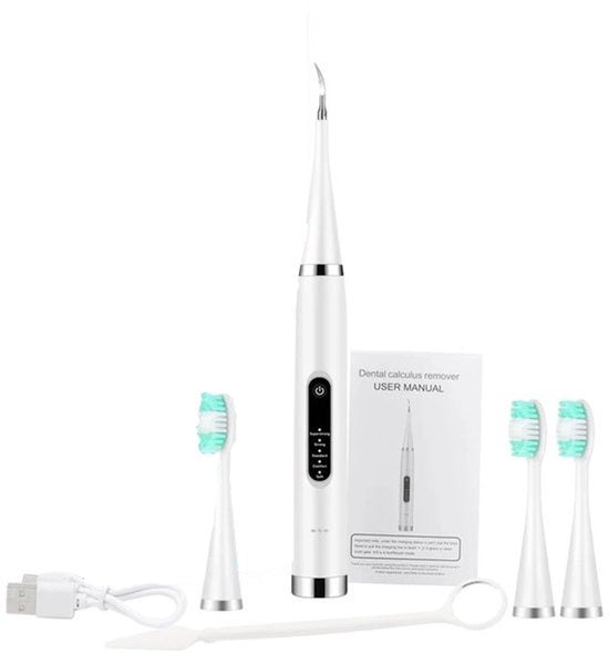 Tampone elettrico 2 in 1 Pulitore degli interstizi Rimosso tartaro Tampone intelligente per adulti - Bianco Tre teste