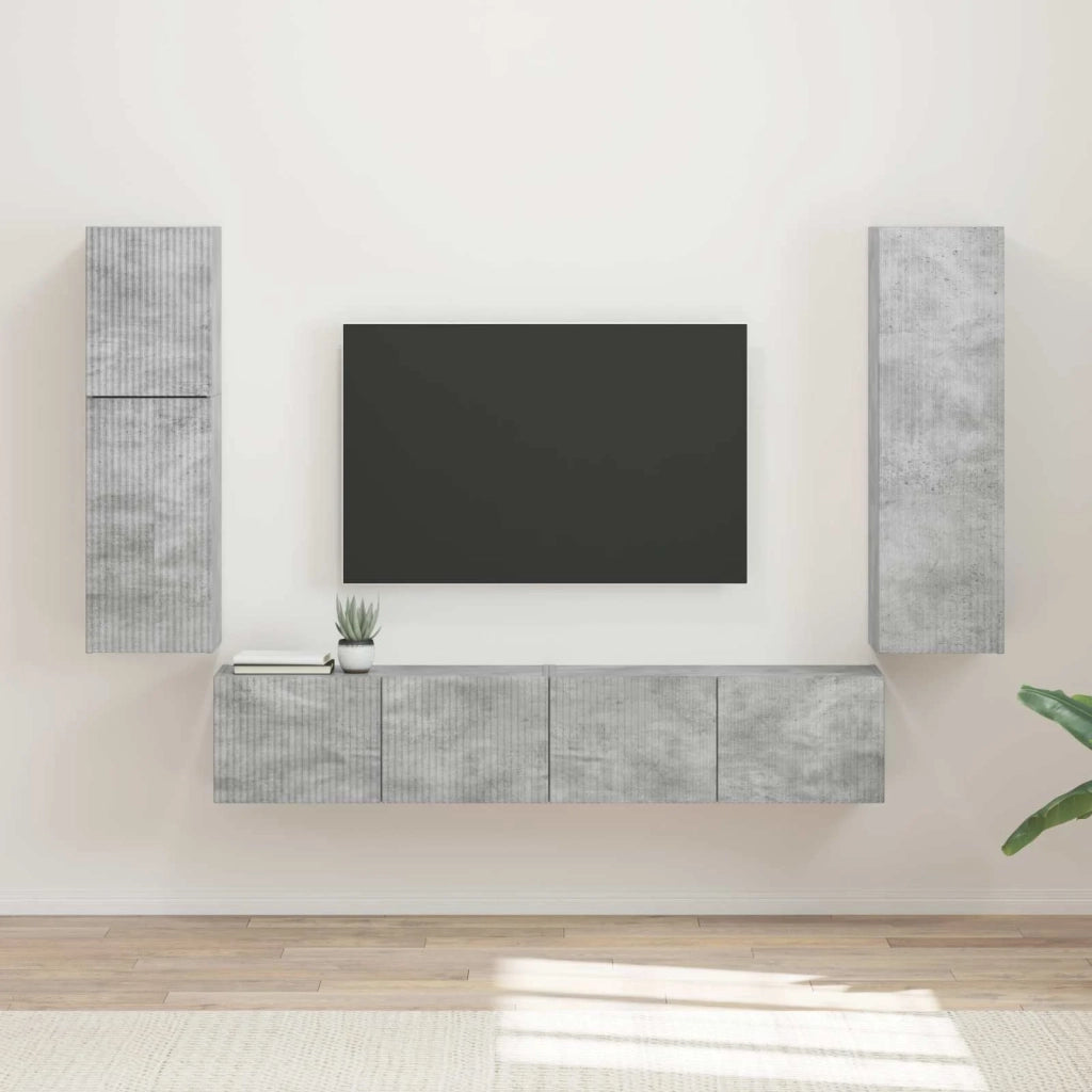 Set mobile TV 4 pz | Armadietto TV | Mobile Porta TV Grigio cemento Legno multistrato