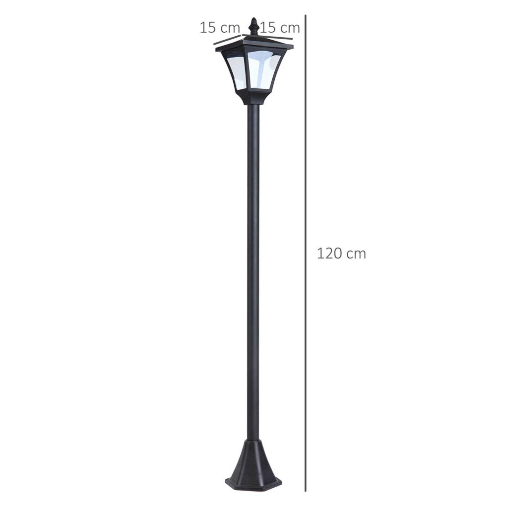 Lanterna solare da giardino LED nera 30 lumen 15 x 15 x 120 cm