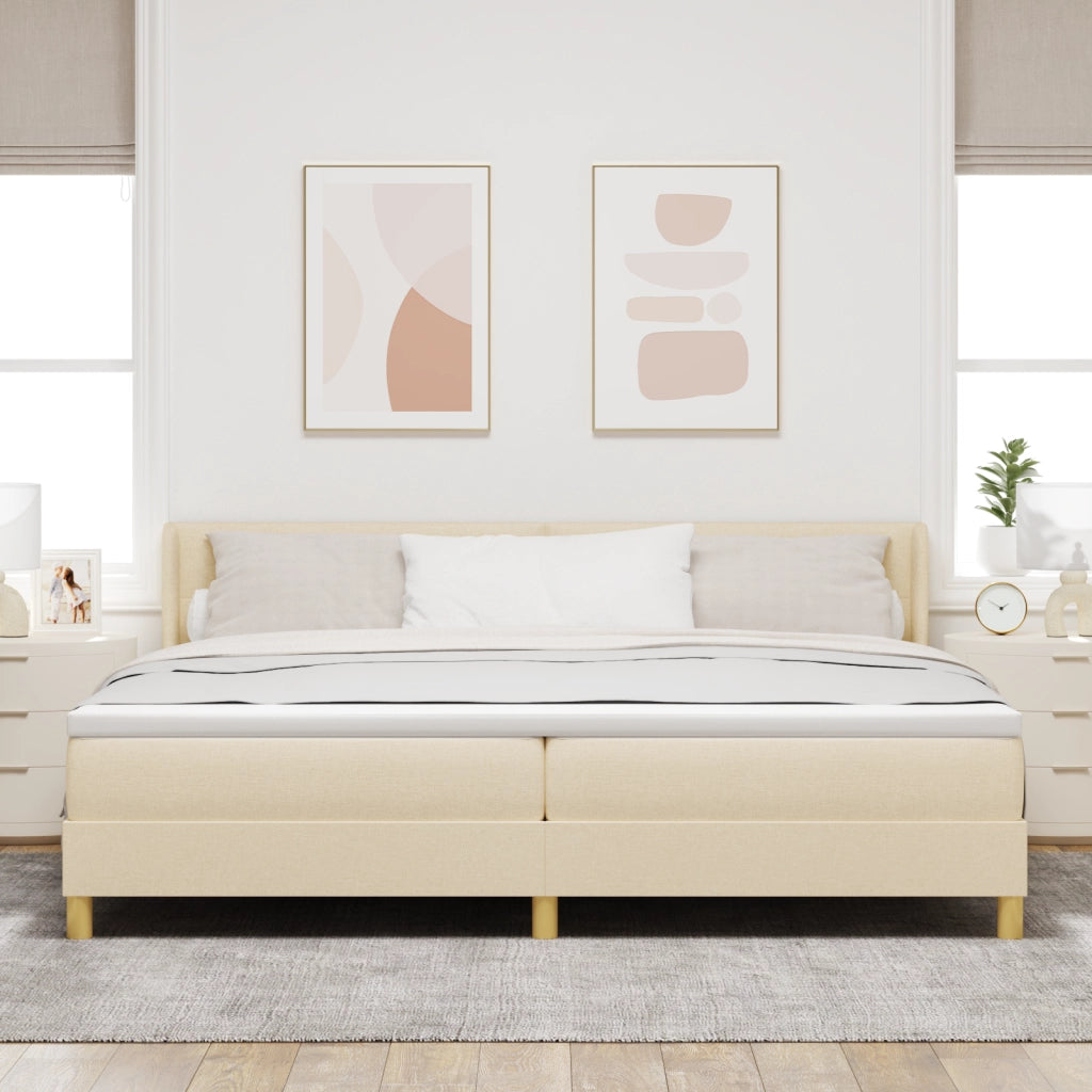 Letto box spring e materasso crema 200x200 cm in tessuto