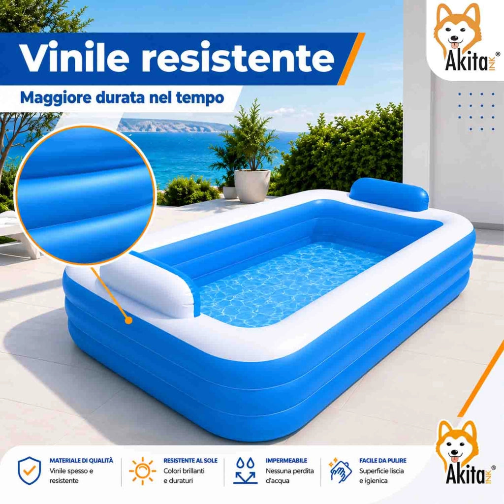 Akitaink Piscina Gonfiabile 3 metri con cuscini 305x183x56 cm