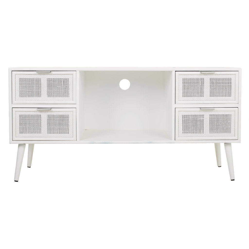 Mobile base in legno bianco e rete 120x42x60h