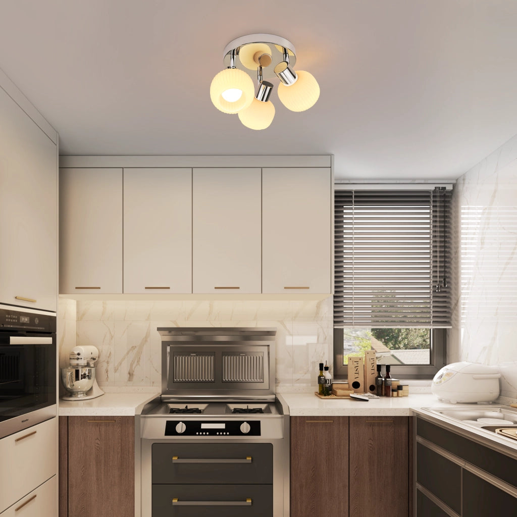 ZMH Faretto da soffitto bianco E14 Faretto orientabile con paralume in vetro per interni a 3 lampadine senza centro luce