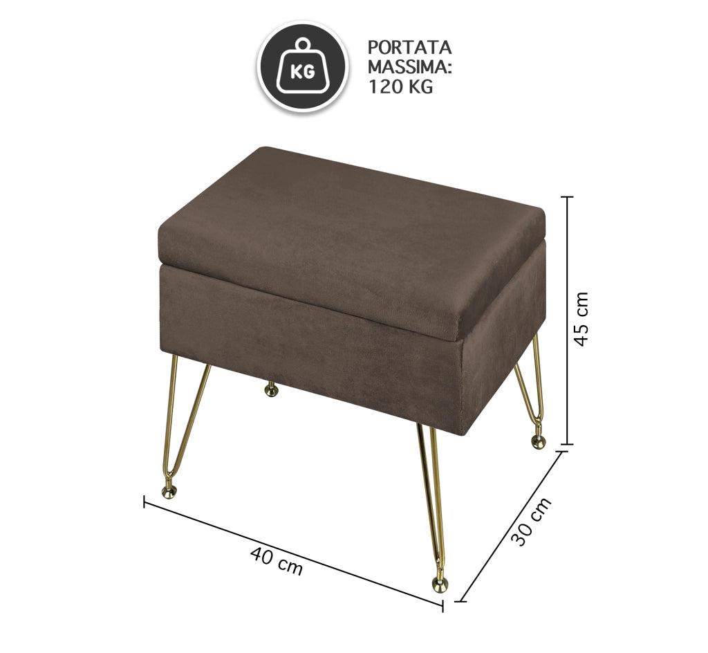 Pouf Panca Imbottita Divanetto In Velluto Contenitore PortaOggetti Panca Sgabello A Pie Di Letto Con Gambe In Metallo Dorato Cassapanca Scarpiera Ingresso Legno Massello Panchina  - Testa di moro
