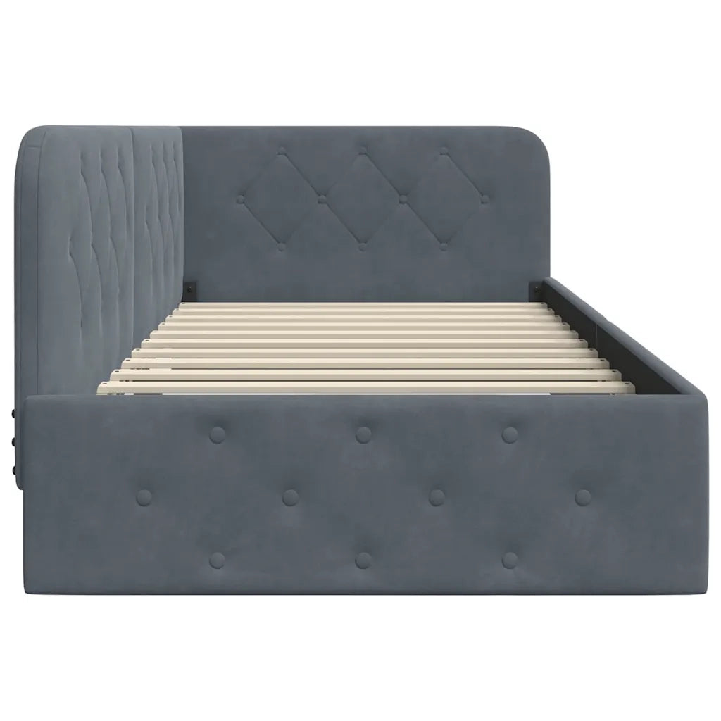 Cornice del letto ad angolo Grigio scuro 90 x 190 cm Velluto