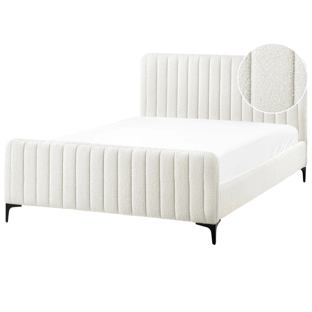 Letto in bouclé bianco sporco UE Matrimoniale 140 x 200 cm Testiera Imbottita con Gambe in metallo Design moderno