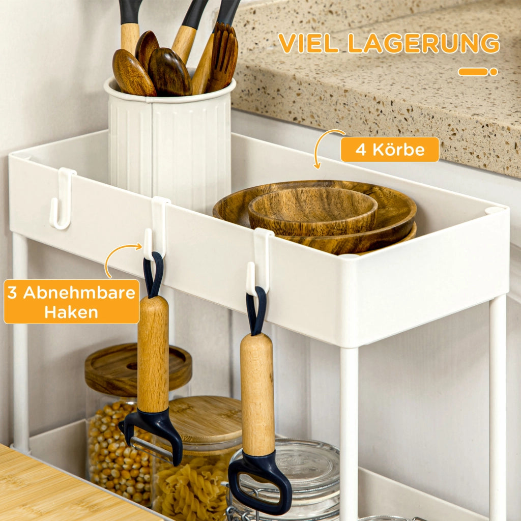 CARRELLO A 4 RIPIANI 40x19x90 cm Bianco in acciaio