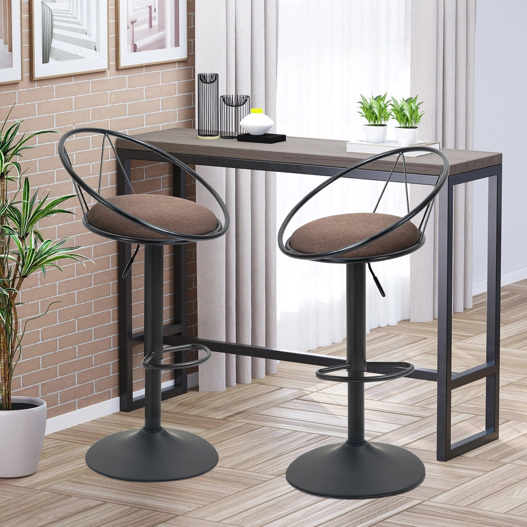 Sgabello Bar Regolabile con Schienale ¨C Zephmum ¨C Marrone, Struttura Metallo
