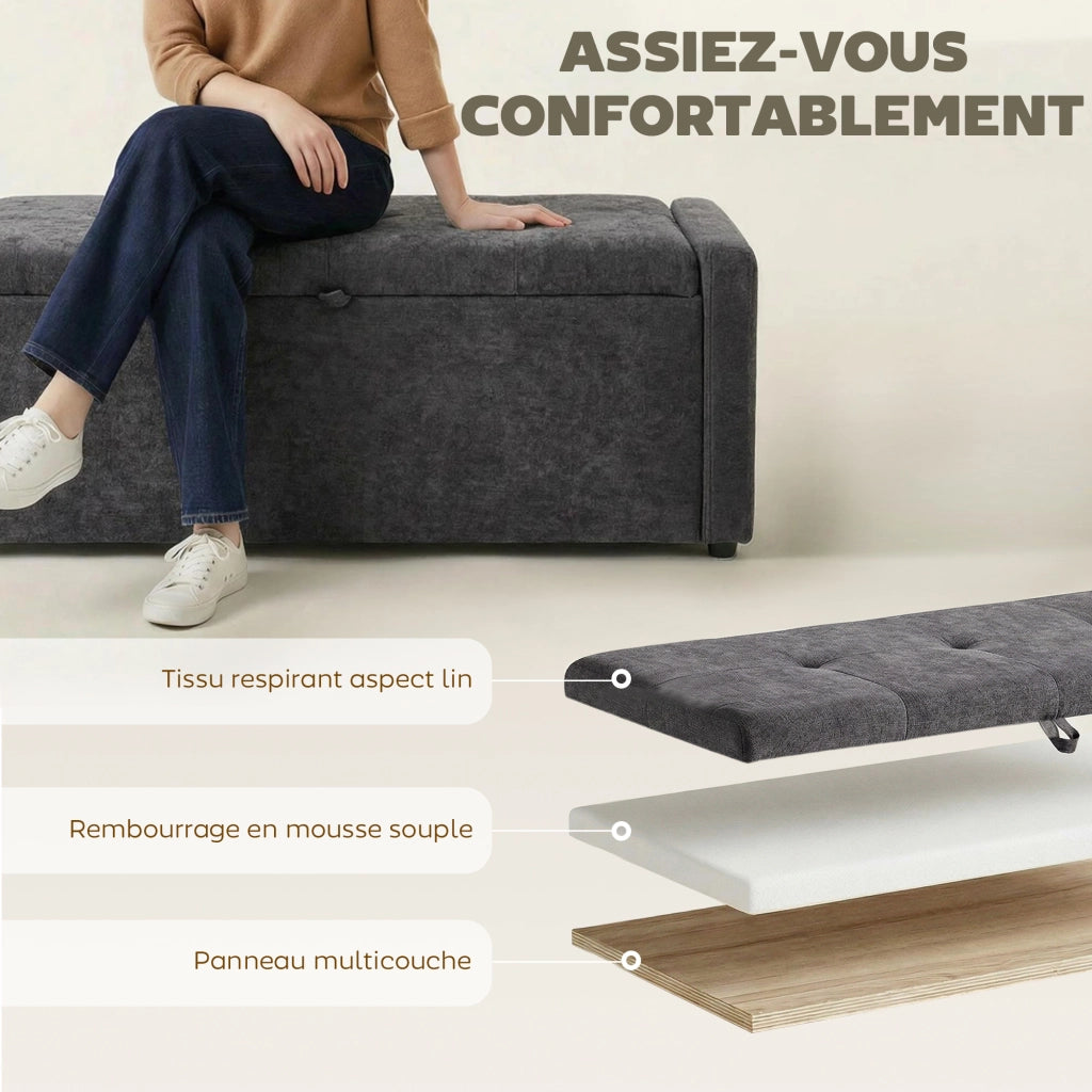 Pouf imbottito con contenitore ¨C zephmum ¨C 122x48x44 cm grigio scuro