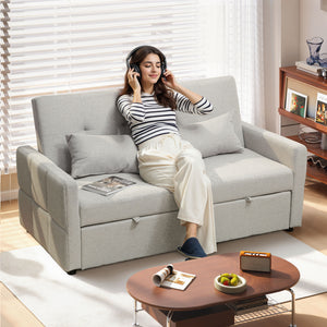 Divano Letto 2 Posti Convertibile Apertura Clic Clac con 2 Cuscini in Tessuto Marrone Chiaro