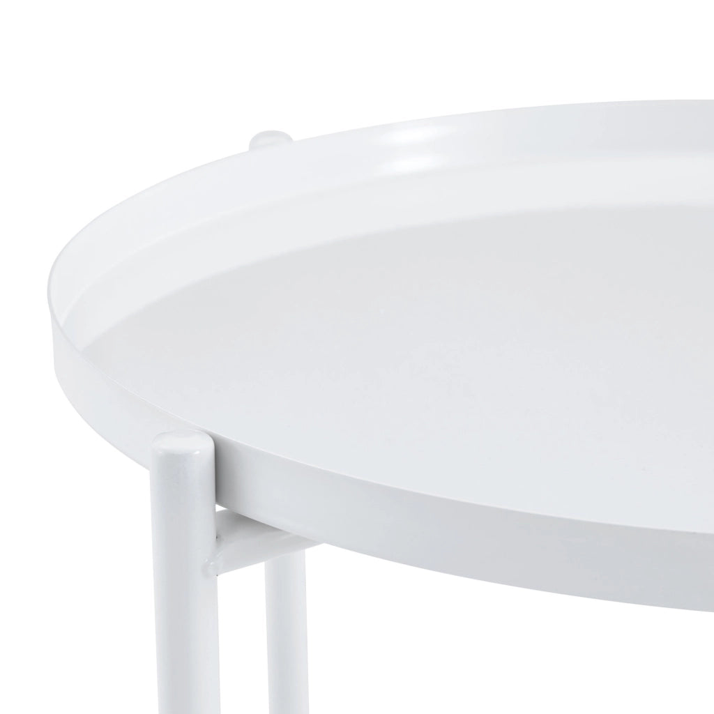 Tavolino rotondo a 2 ripiani ?42 x 52 cm in MDF e metallo bianco