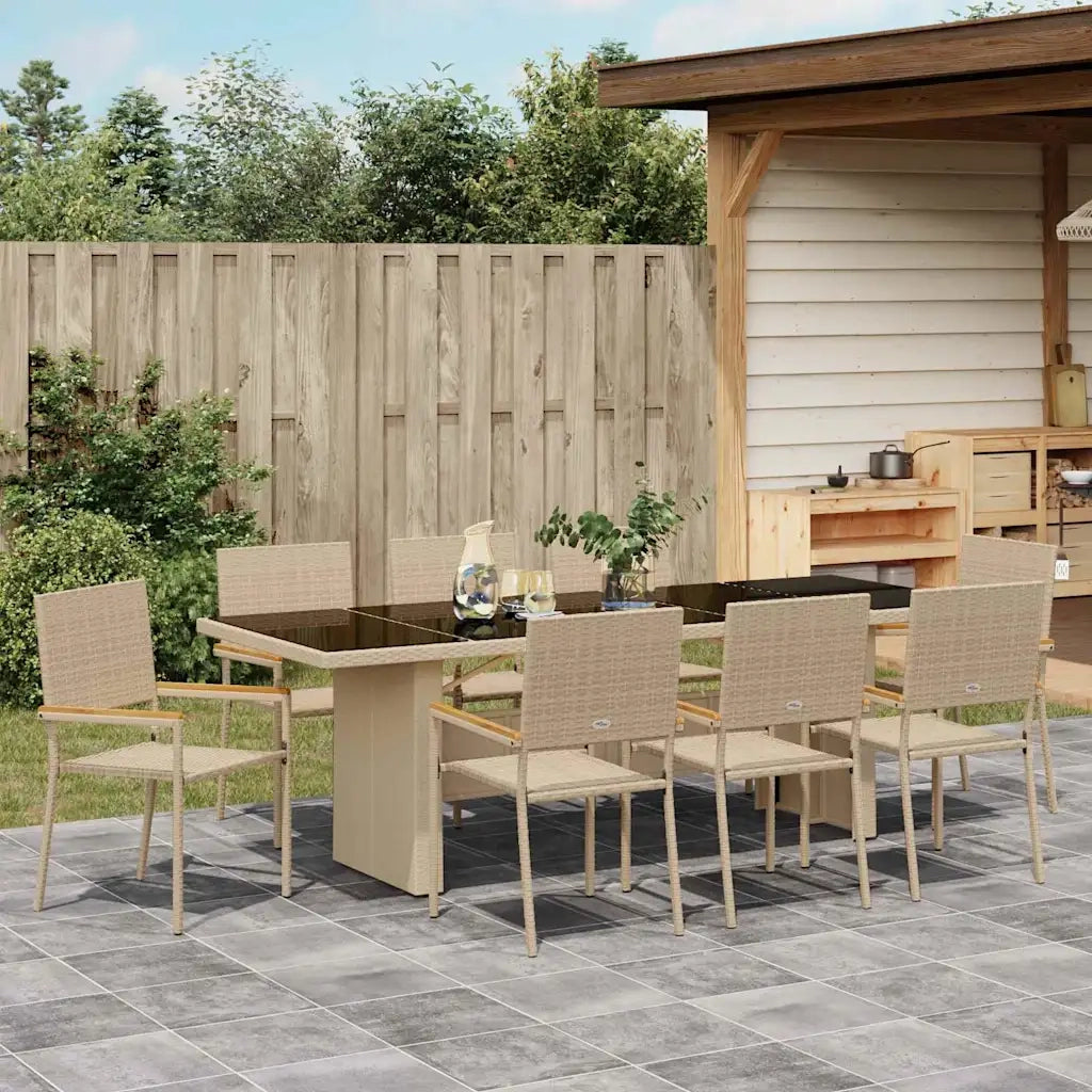 Set da Pranzo per Giardino 9 pcs Beige polyrattan 3365416