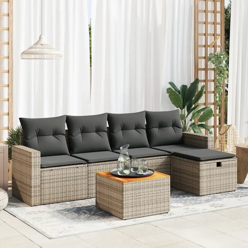 Set Divano da Giardino 6 pz con Cuscini Grigio in Polyrattan 3325784
