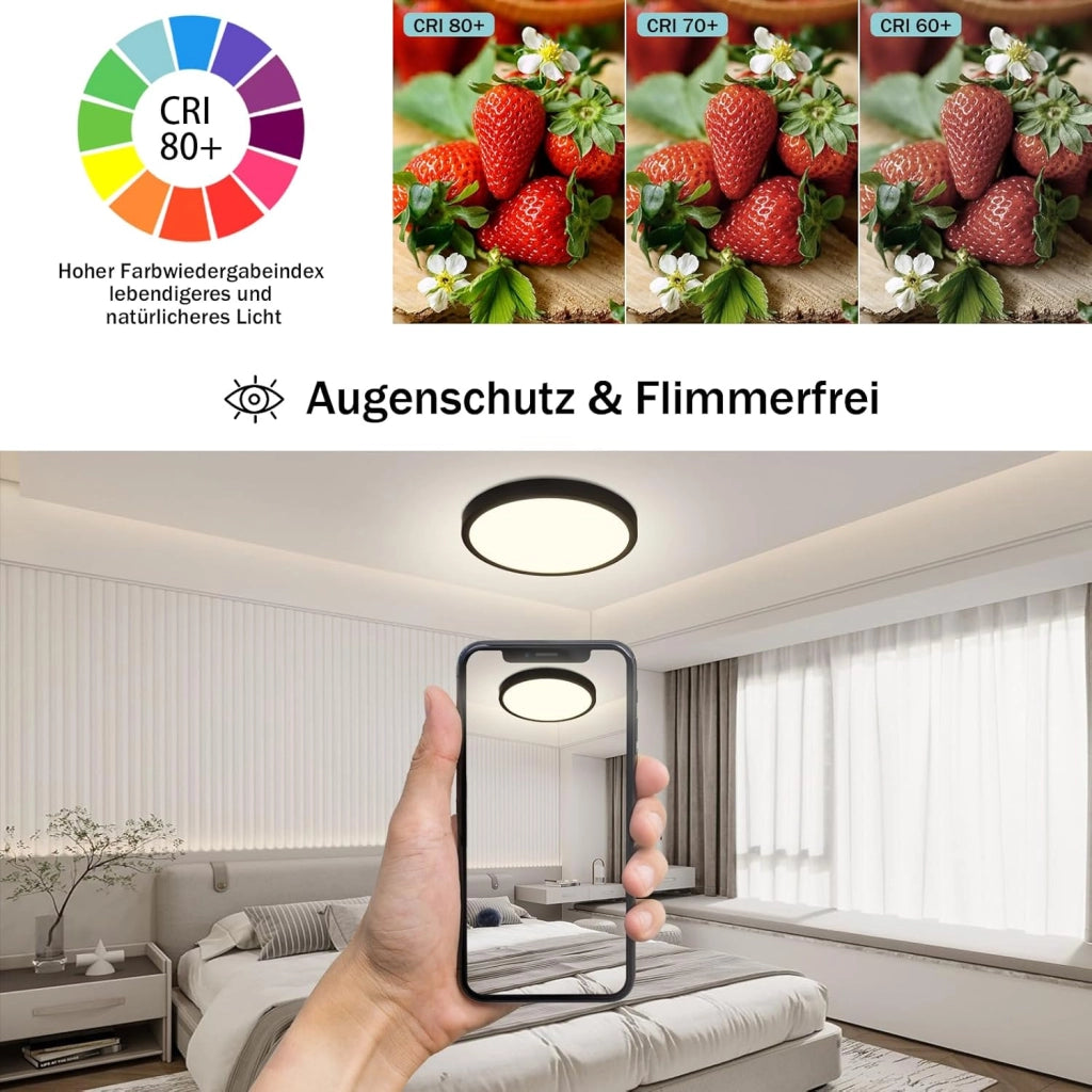 ZMH Lampada da soffitto plafoniera LED rotonda nera 24W 4000K bianco neutro 23cm per cucina ufficio soggiorno
