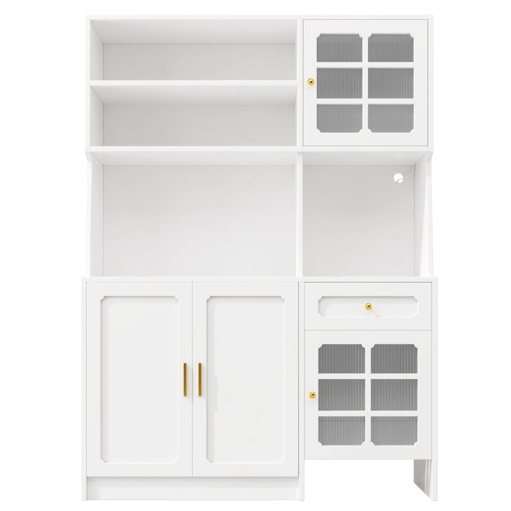 Credenza da cucina con ante in vetro; cassetti e LED - per cucina - in MDF - bianco - 130×45×180 cm