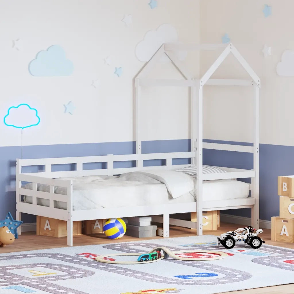 Letto singolo | Letto per adulti | Dormeuse con Tetto 80x200 cm Bianco in Legno Massello di Pino