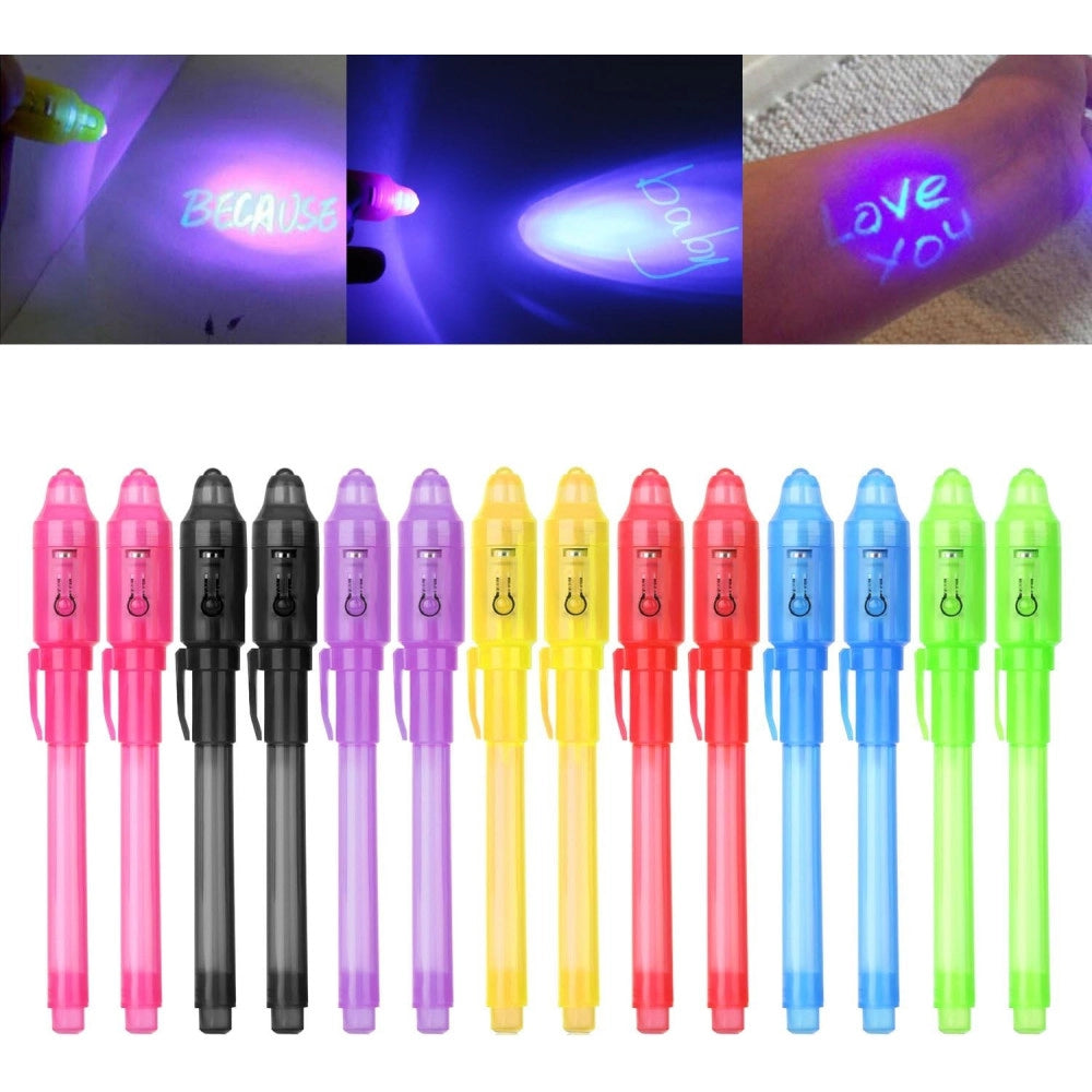 Trade Shop - Penna Magica Ad Inchiostro Invisibile Set 2 Penne Visibile Con Luce Uv Gadget -