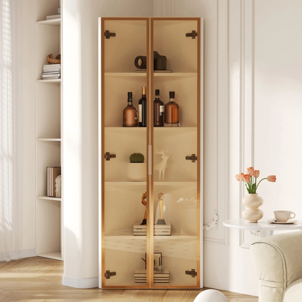 Vetrina angolare LED bianca 62 x 35 x 160 cm in MDF e vetro di sicurezza
