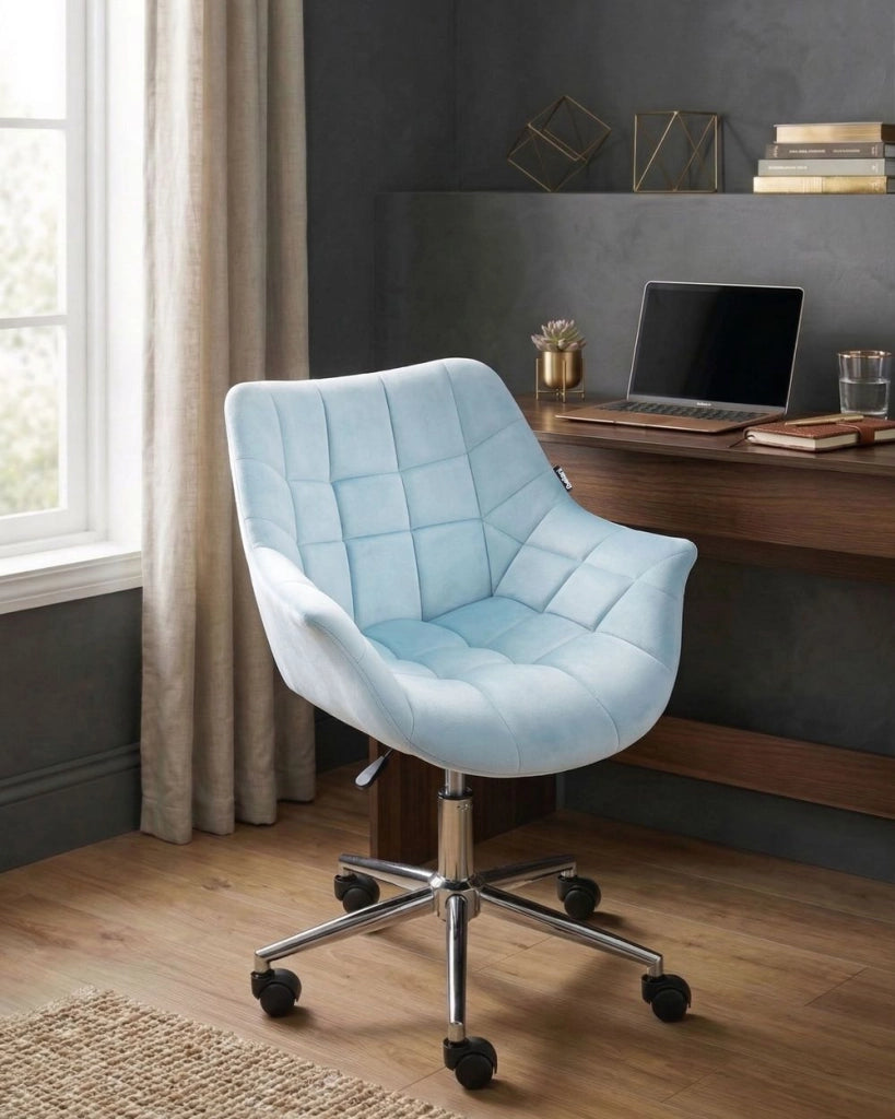 Sedia da ufficio in velluto azzurro girevole regolabile in altezza stile moderno home office