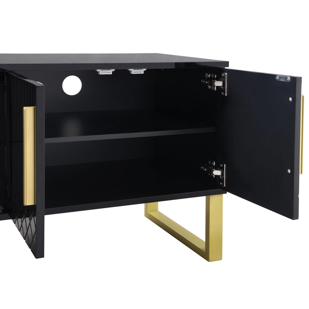 Mobile TV con 4 ante e 2 cassetti; ripiani e passacavi; finitura lucida; per soggiorno; nero e oro; 170×40×53.5 cm