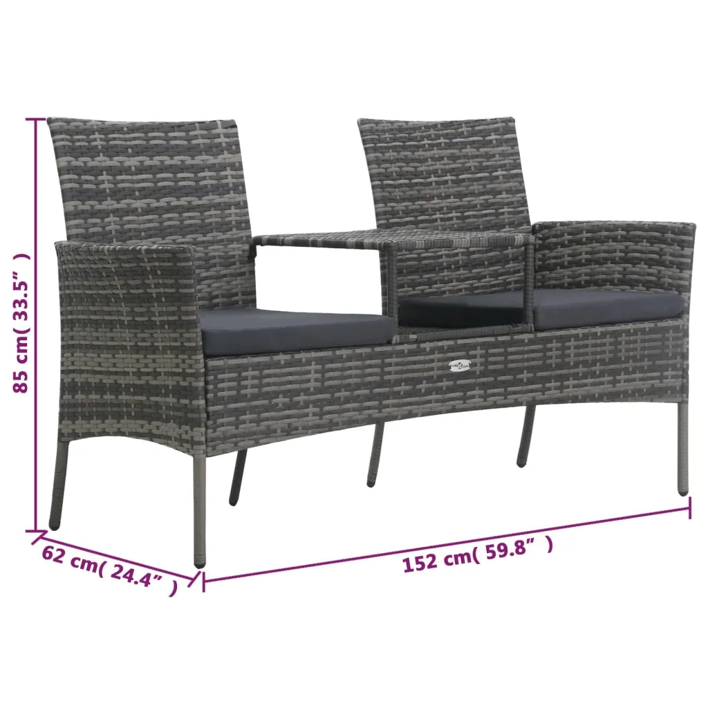 Divano da Giardino 2 Posti con Tavolino in Polyrattan Antracite 47751