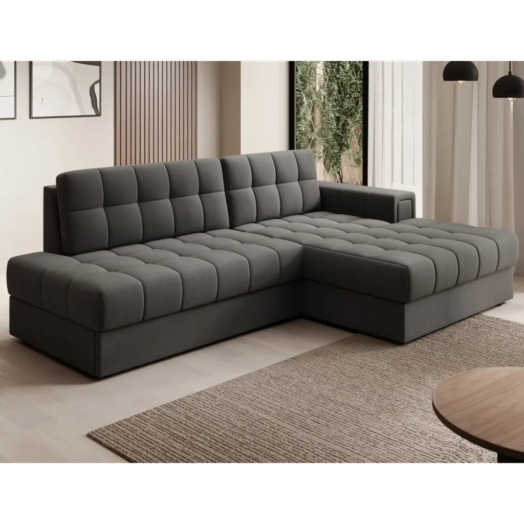 Divano angolare trasformabile CUBITO marrone 240 cm con contenitore e letto