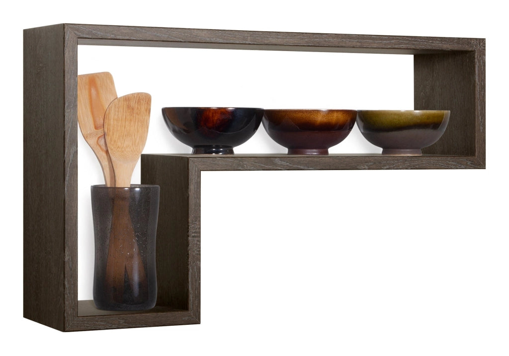 Mensola da Parete a Forma di L 61x37x15,5 cm in Fibra di Legno Lettera Rovere Scuro