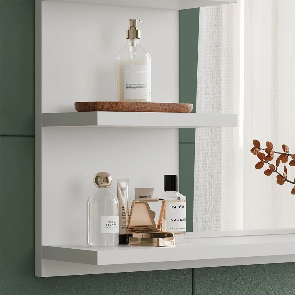 Specchio contenitore bagno Wilbur, Bianco, 78 x 50 cm con ripiani
