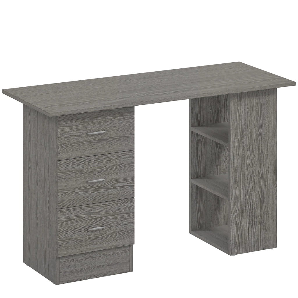 Scrivania Moderna con 3 Cassetti e 3 Ripiani per Camera e Ufficio, in Legno, 120x49x72 cm, Grigio