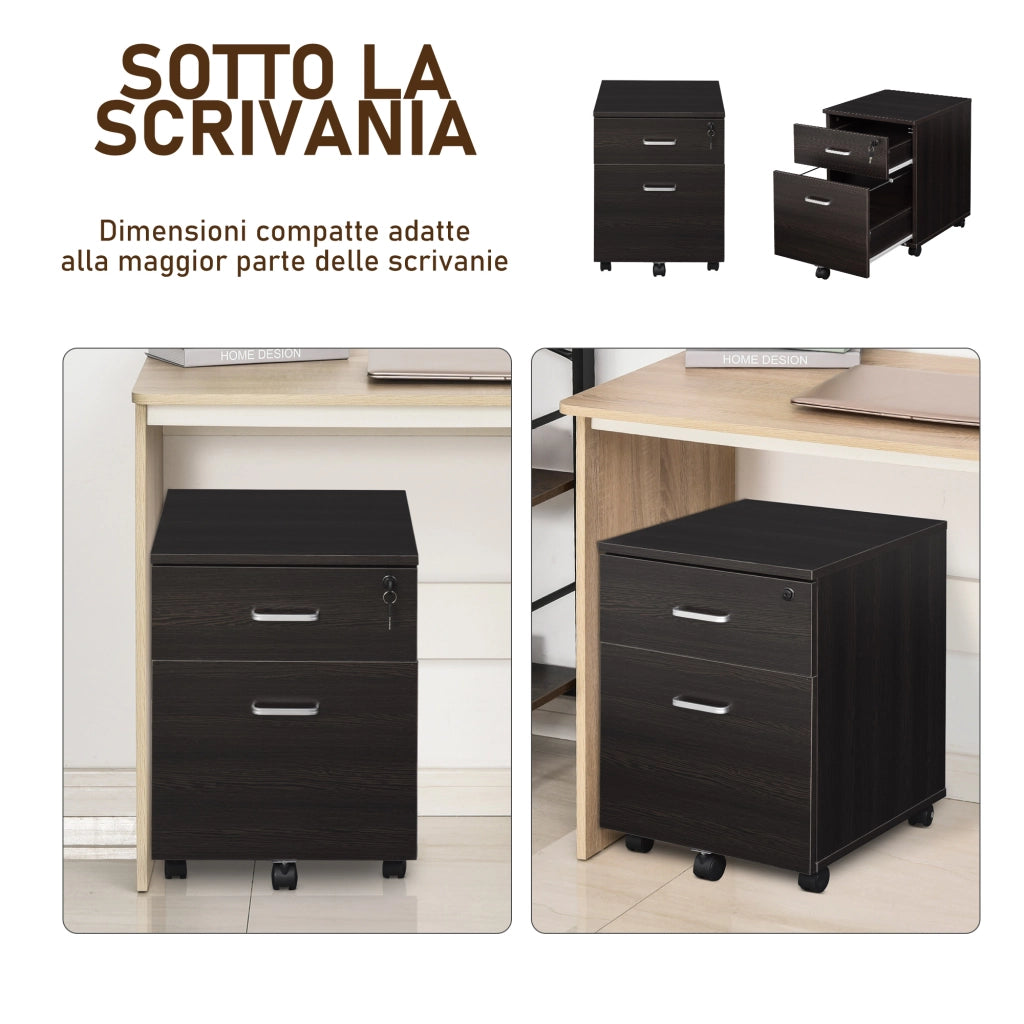 Easycomfort Schedario da Ufficio Cassettiera Per Scrivania in Legno, 2 Cassetti, Serratura con 2 Chiavi, Nero, 40x45x55.6cm