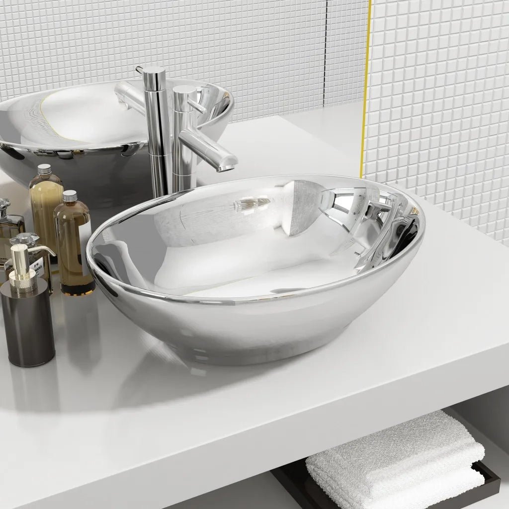 Lavandino 40x33x13,5 cm in Ceramica Argento cod mxl 49430