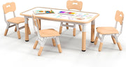 Set Tavolo e 4 Seide per Bambini, Scrivania Regolabile in Altezza con Piano Graffiti, Gambe Antiscivolo, Mobile Multifuzione con 4 Posti per Cameretta, Asilo e Scuola (Naturale)