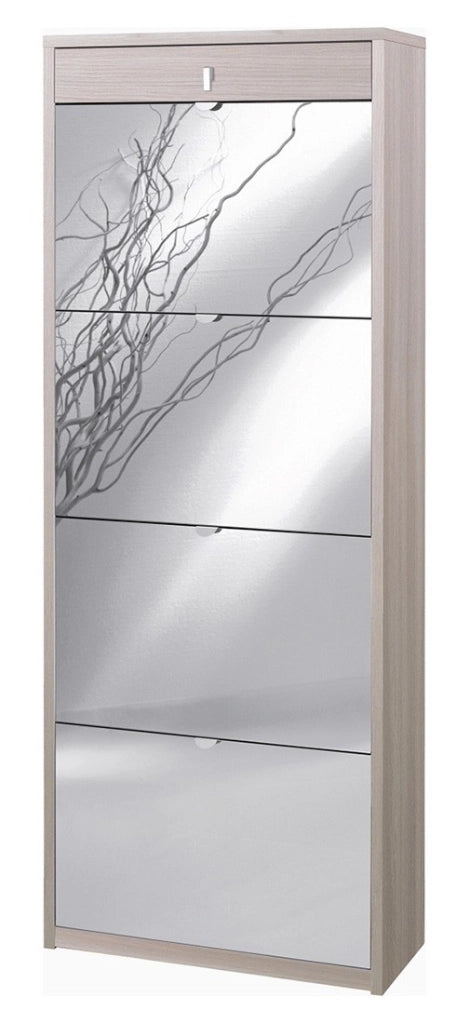 Scarpiera con specchio naturale 4 ante a ribalta e 1 Cassetto H164 L63 P29 Cm colore olmo chiaro Sk568spk Sarmog