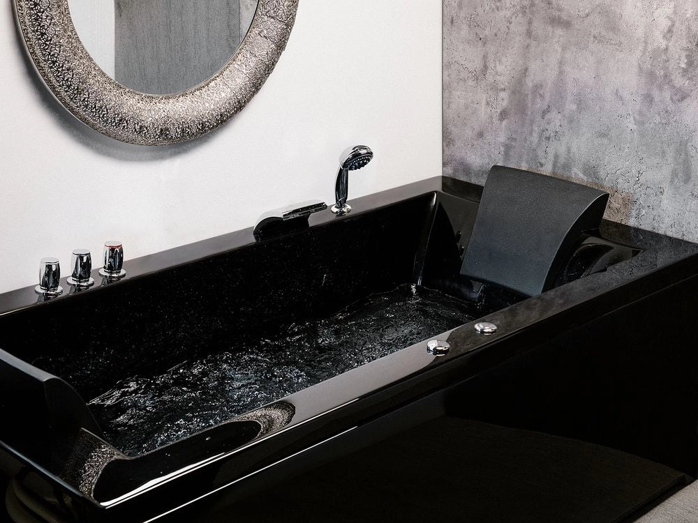 Vasca da bagno in acrilico Nero 183 x 90 cm getti massaggianti per la versione sinistra Luci a LED per poggiatesta