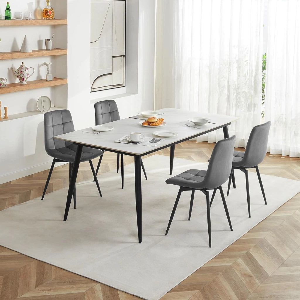4 x Sedie da Pranzo Girevoli, Sedie Cucina in Velluto con Schienale e Gambe in Metallo, Stile Moderno, per Cucina, Camera da Letto e Soggiorno, Grigio Scuro